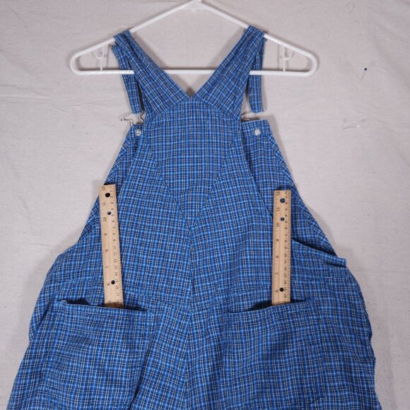 Cherokee Linen Blend Blue Plaid Shortalls Womens XL Pockets Cottagecore Overalls - Picture 14 of 16